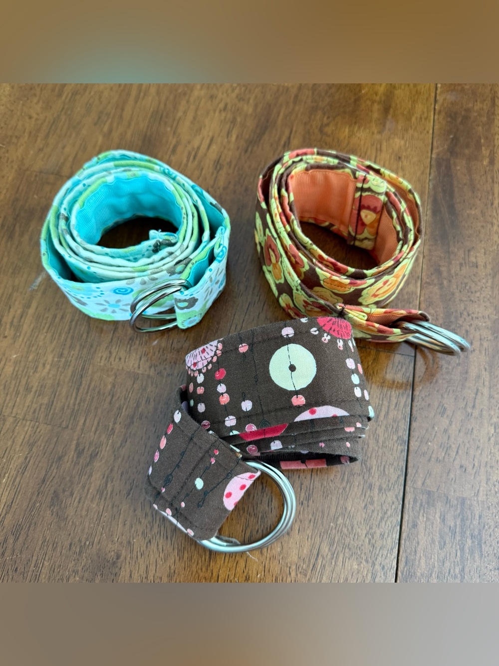 Kids Fabric D-Ring Belt - Brown, Teal & Orange Floral Prints